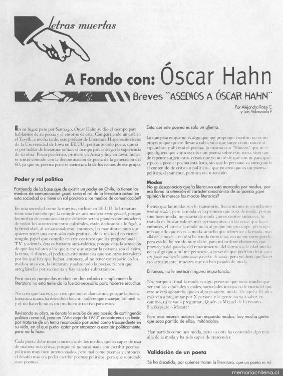 A fondo con, Oscar Hahn