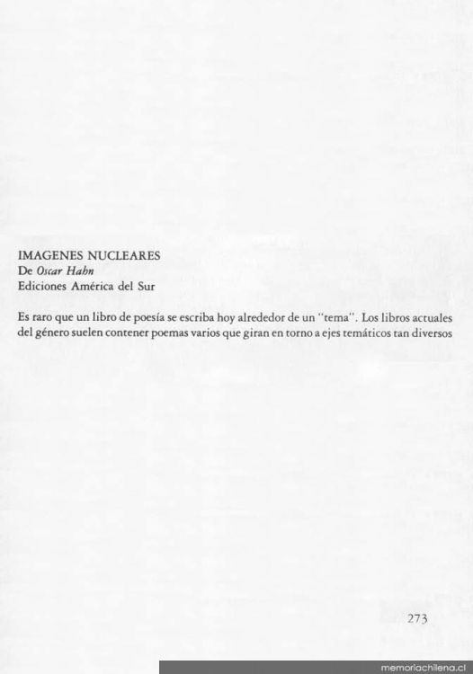 Imágenes nucleares, de Oscar Hahn