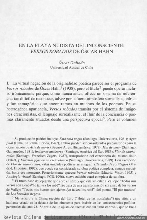 En la playa nudista del inconsciente, Versos robados de Óscar Hahn