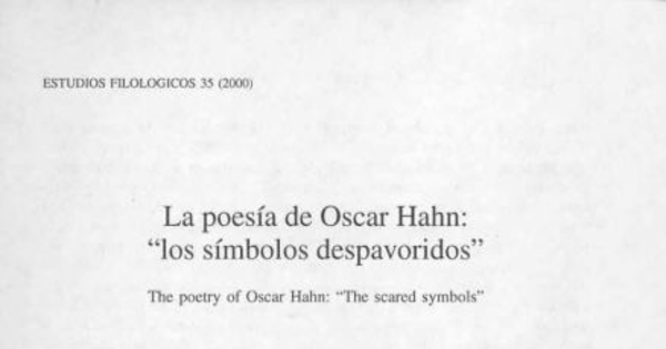 La poesía de Oscar Hahn : "Los símbolos despavoridos"