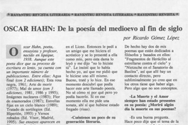 Oscar Hahn, de la poesía del medioevo al fin de siglo