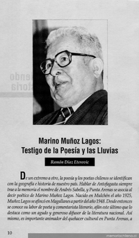 Marino Muñoz Lagos, testigo de la poesía y las lluvias