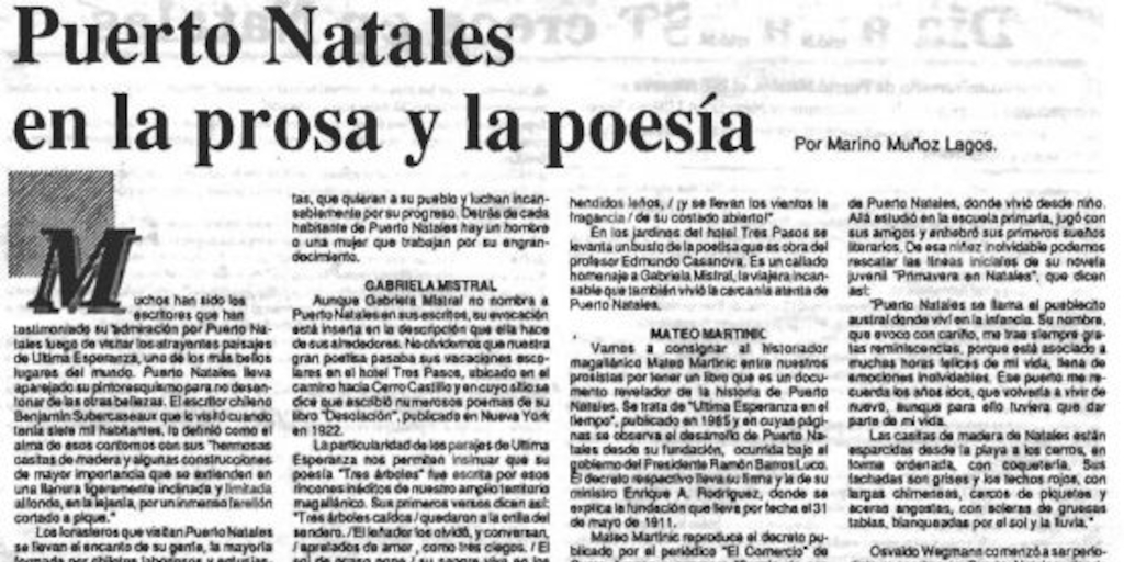 Puerto Natales en la prosa y la poesía