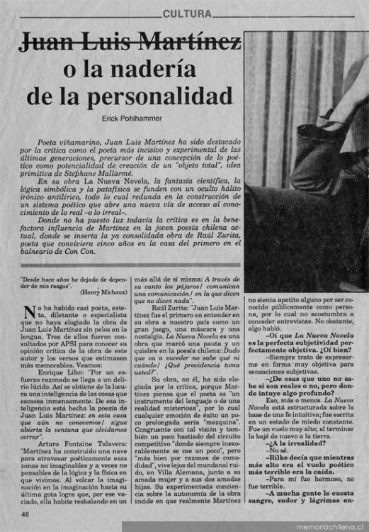 Juan Luis Martínez o la nadería de la personalidad