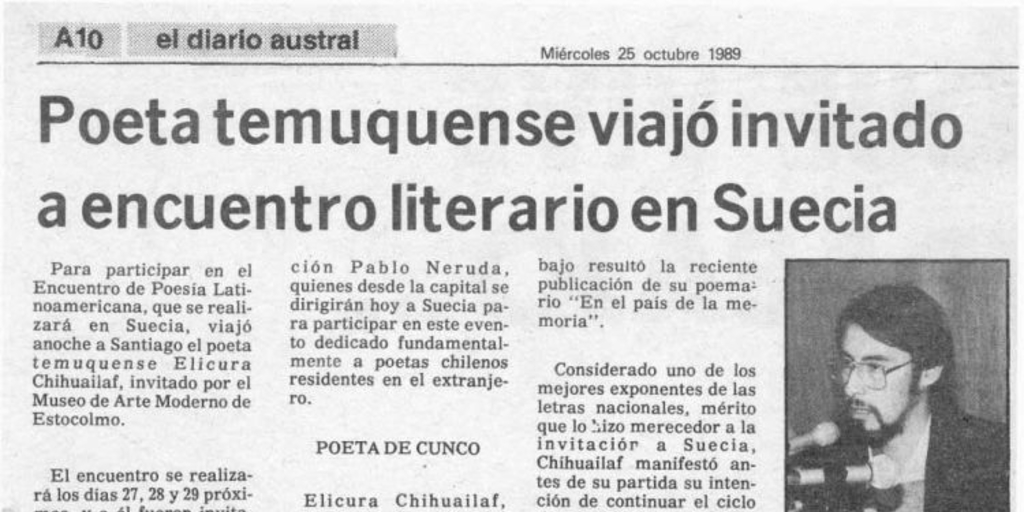 Poeta temuquense viajó invitado a encuentro literario en Suecia