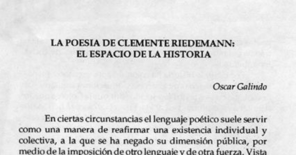 La poesía de Clemente Riedemann, el espacio de la historia
