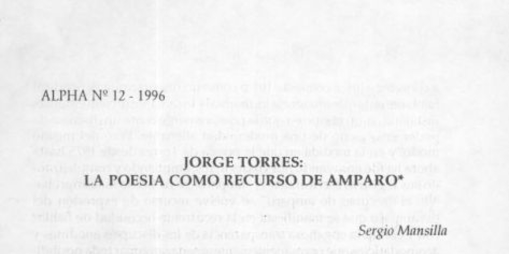 Jorge Torres : la poesía como recurso de amparo