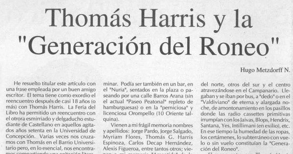 Tomás Harris y la "Generación del roneo"
