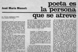 José María Memet : poeta es la persona que se atreve