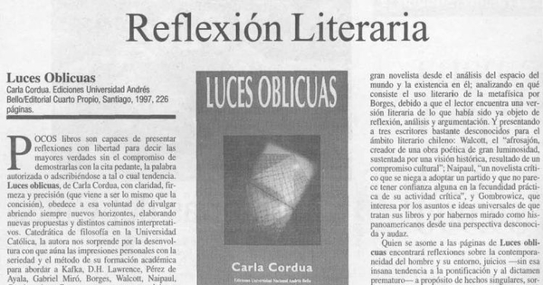 Reflexión literaria : Luces oblicuas
