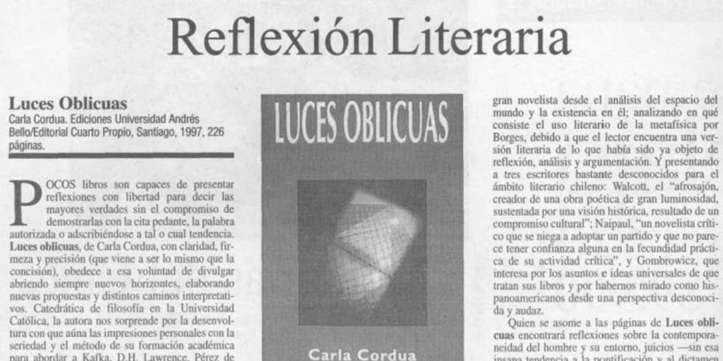 Reflexión literaria : Luces oblicuas