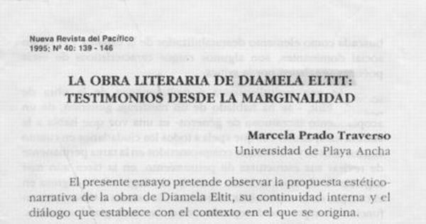 La obra literaria de Diamela Eltit, testimonios desde la marginalidad