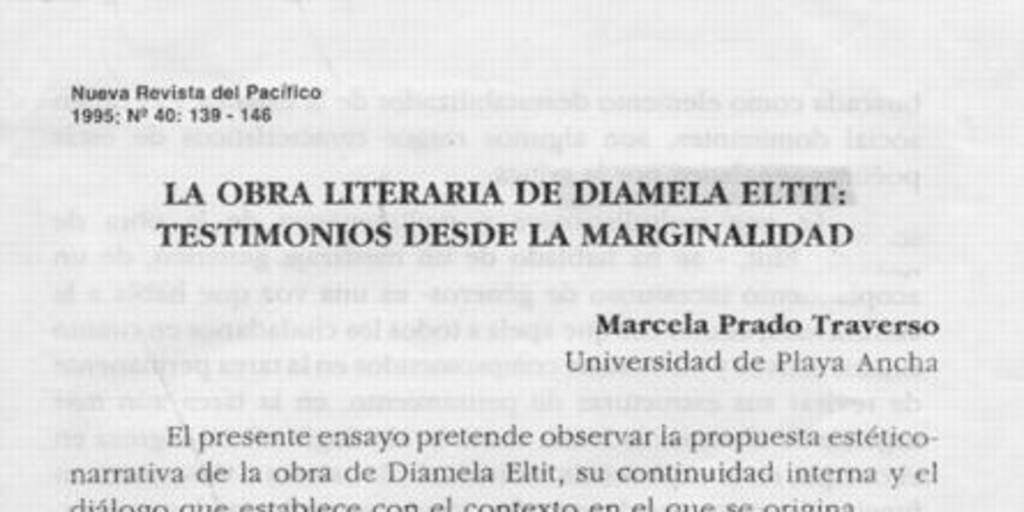 La obra literaria de Diamela Eltit, testimonios desde la marginalidad