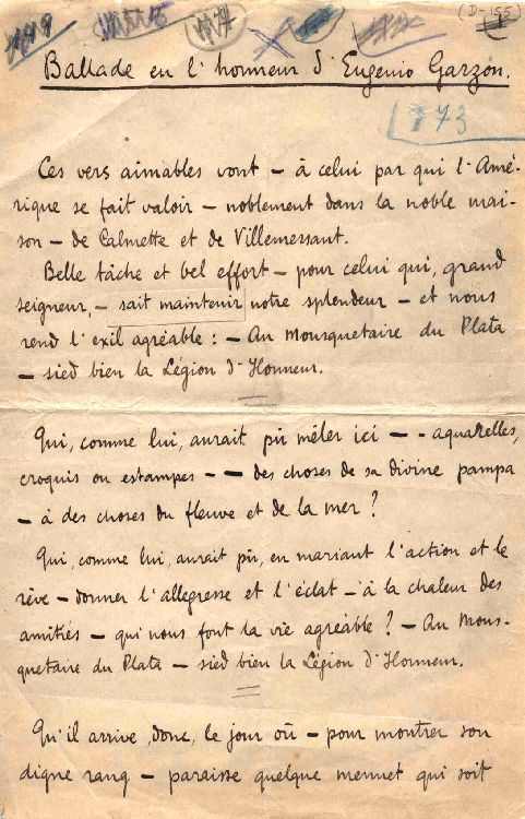 Ballade en l'honneur d'Eugenio Garzon [manuscrito]