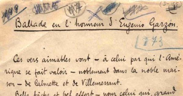 Ballade en l'honneur d'Eugenio Garzon [manuscrito]