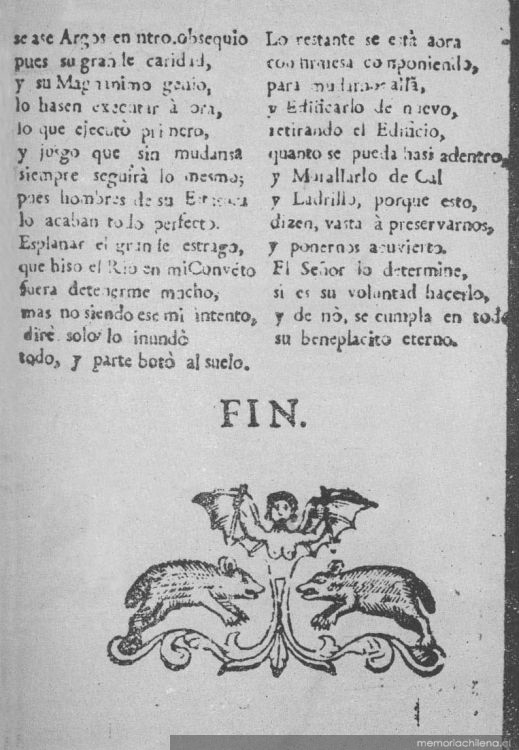 Relacion de la inundacion, que hiso [sic] el rio Mapocho de la Ciudad de Santiago de Chile, en el Monasterio de Carmelitas, Titular de San Rafael, el dia 16 de Julio de 1783