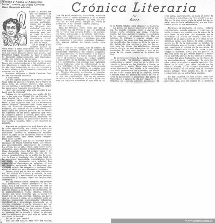 Crónica literaria : Soñaba y Amaba el adolescente Perces, por María Carolina Geel