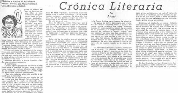 Crónica literaria : Soñaba y Amaba el adolescente Perces, por María Carolina Geel