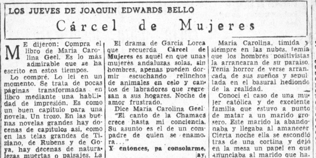 Los jueves de Joaquín Edwards Bello : Cárcel de mujeres