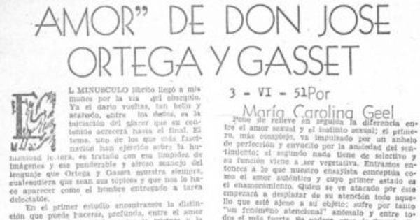 Los "Estudios sobre el amor" de Don José Ortega y Gasset