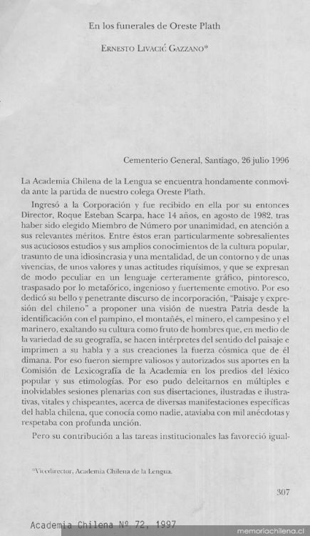 En los funerales de Oreste Plath