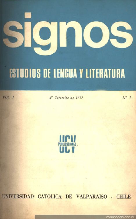 Portada de Signos: estudios de lengua y literatura: número 1, volumen 1, 2°  semestre de 1967 - Memoria Chilena, Biblioteca Nacional de Chile