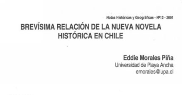 Brevísima relación de la nueva novela histórica en Chile