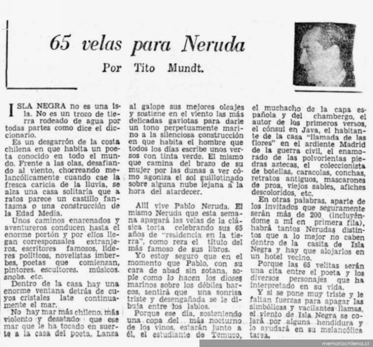 65 velas para Neruda