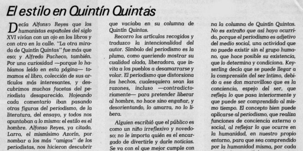 El estilo en Quintín Quintas