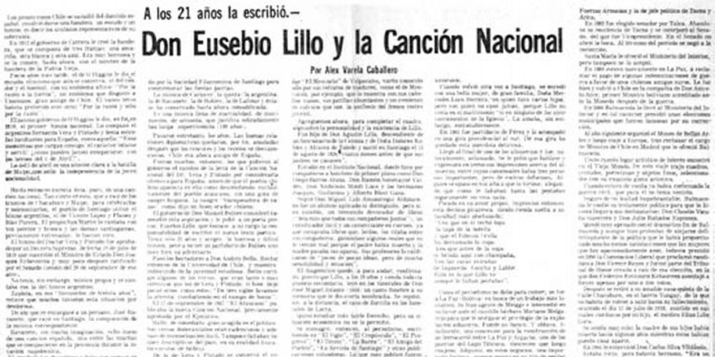 Don Eusebio Lillo y la Canción Nacional : a los 21 años la escribió