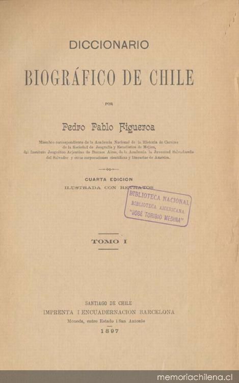 Indice tabla de contenido del Diccionario  biográfico de Chile.