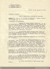 Carta de Clodomiro Almeyda a Orlando Letelier, 10 de agosto de 1976