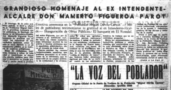 La Voz del poblador : n° 1-4, agosto-noviembre de 1953