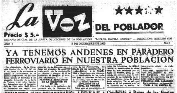 La Voz del poblador : n° 5-8, enero-septiembre de 1954