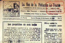 La Voz de la Población Lo Franco : primera época, n° 1-7, agosto-octubre de 1939