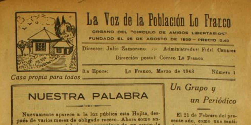 La Voz de la Población Lo Franco : tercera época, n° 1-5, marzo-mayo de 1943