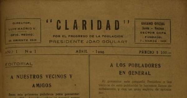 Claridad : año 1, n° 1, abril de 1966