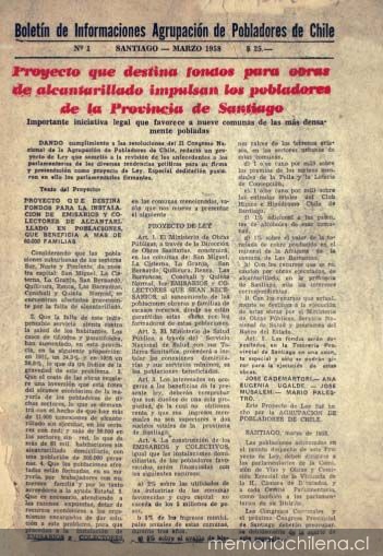 Boletín de informaciones : n° 1, Santiago, marzo de 1958