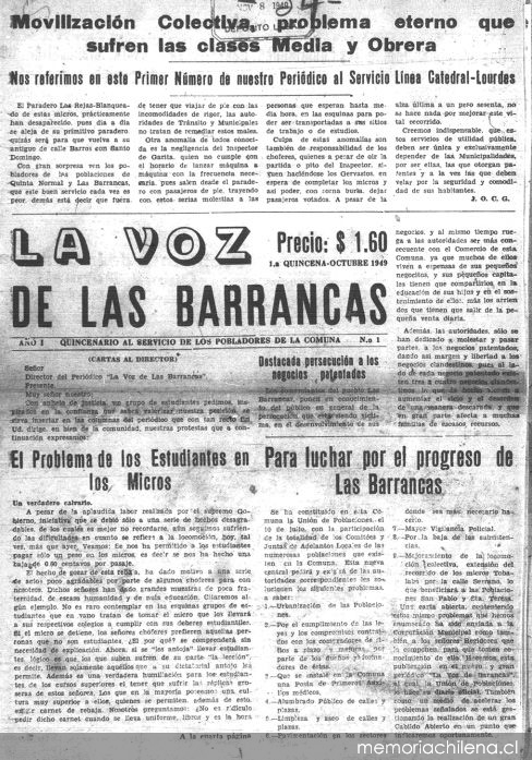 La Voz de las Barrancas : año 1, n° 1-7, octubre de 1949-febrero de 1950