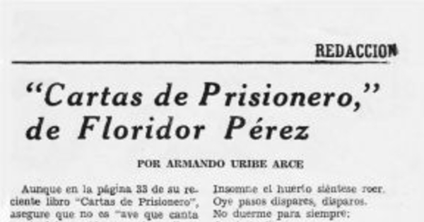 Cartas de prisionero, de Floridor Pérez