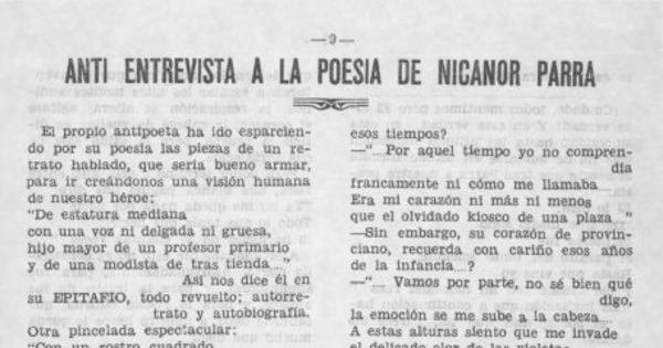 Anti entrevista a la poesía de Nicanor Parra