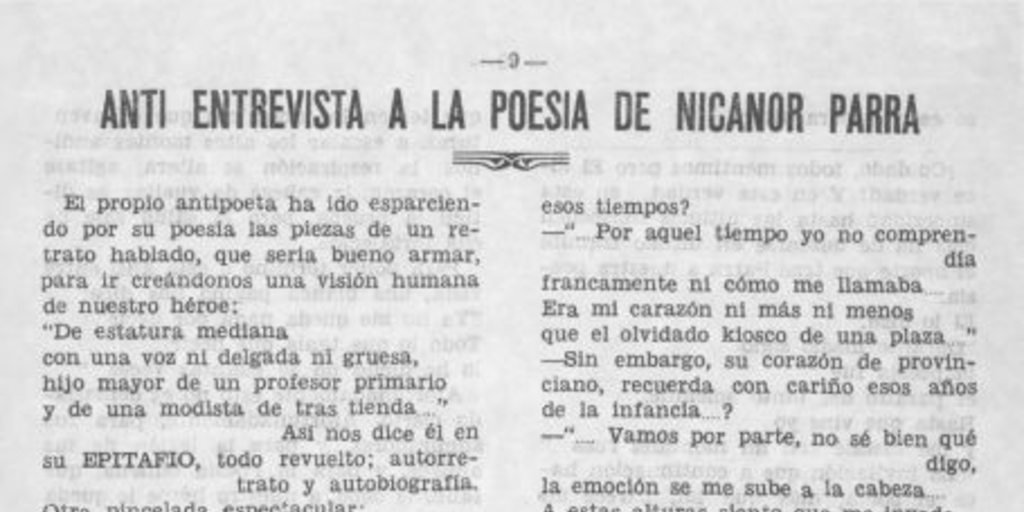 Anti entrevista a la poesía de Nicanor Parra