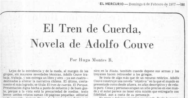 El tren de cuerda, novela de Adolfo Couve