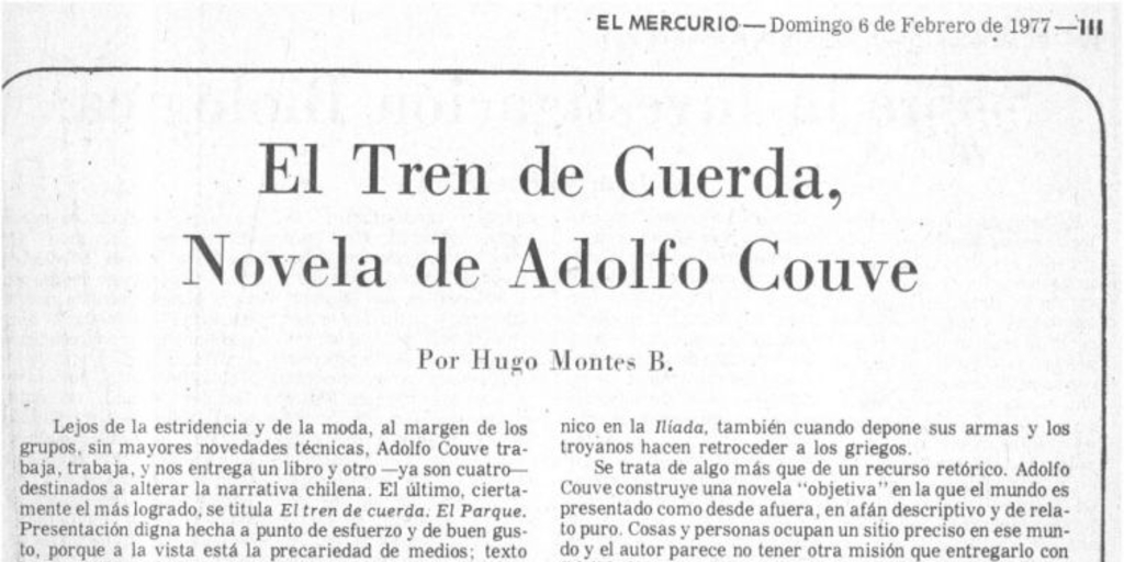 El tren de cuerda, novela de Adolfo Couve