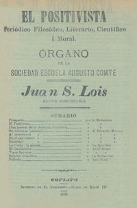 El Positivista : periódico filosófico, literario, científico i moral, año 1, n° 1, noviembre de 1886