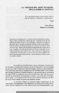 La "Muerte del arte" en Hegel, notas sobre su estética