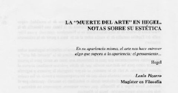 La "Muerte del arte" en Hegel, notas sobre su estética