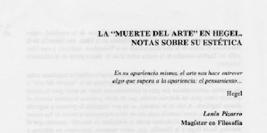 La "Muerte del arte" en Hegel, notas sobre su estética