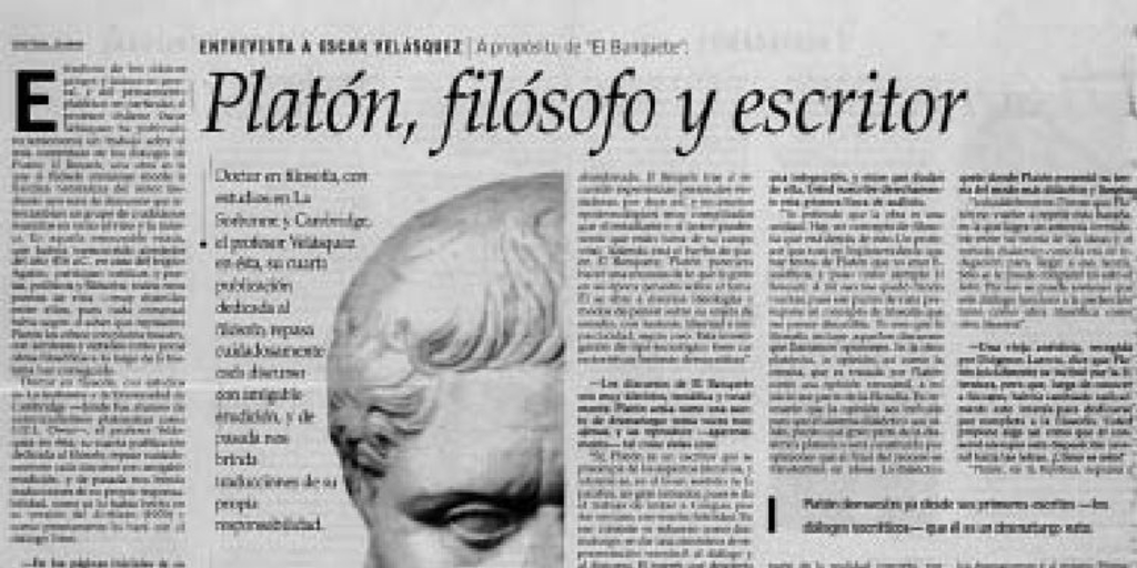 Platón, filósofo y escritor: entrevista a Óscar Velázquez : a propósito del El Banquete