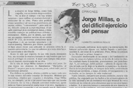 Jorge Millas, o del difícil ejercicio del pensar